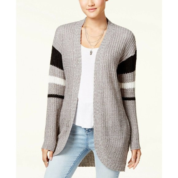 Ultra Flirt Gray Black Varsity Stripe Open Cardi - Picture 1 of 8